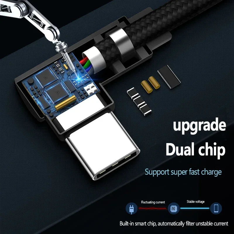 40W USB-A to USB-C 90° Elbow Braided Fast Charge Cable 1M USB-C Charging Cable QXL