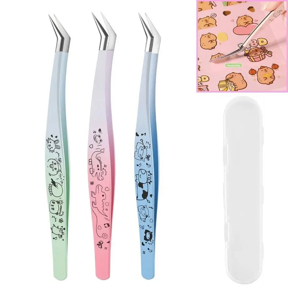 Cartoon Stainless Steel Lash Tweezers | Anti-Static Curved Tip Lash Extension Tweezers QXL