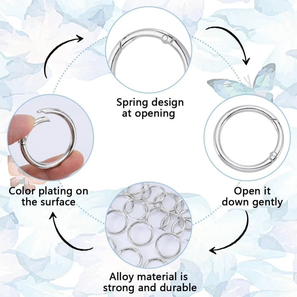 20-Pack 40mm Silver Carabiner Spring O-Ring Clips | Metal Alloy Carabiner Snap Rings QXL