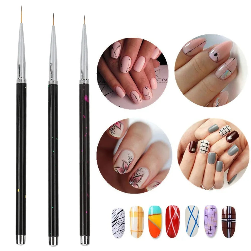 3-Piece Nail Art Liner Brush Set | Alloy Handle & Nylon Hair Nail Art Liner Brush QXL