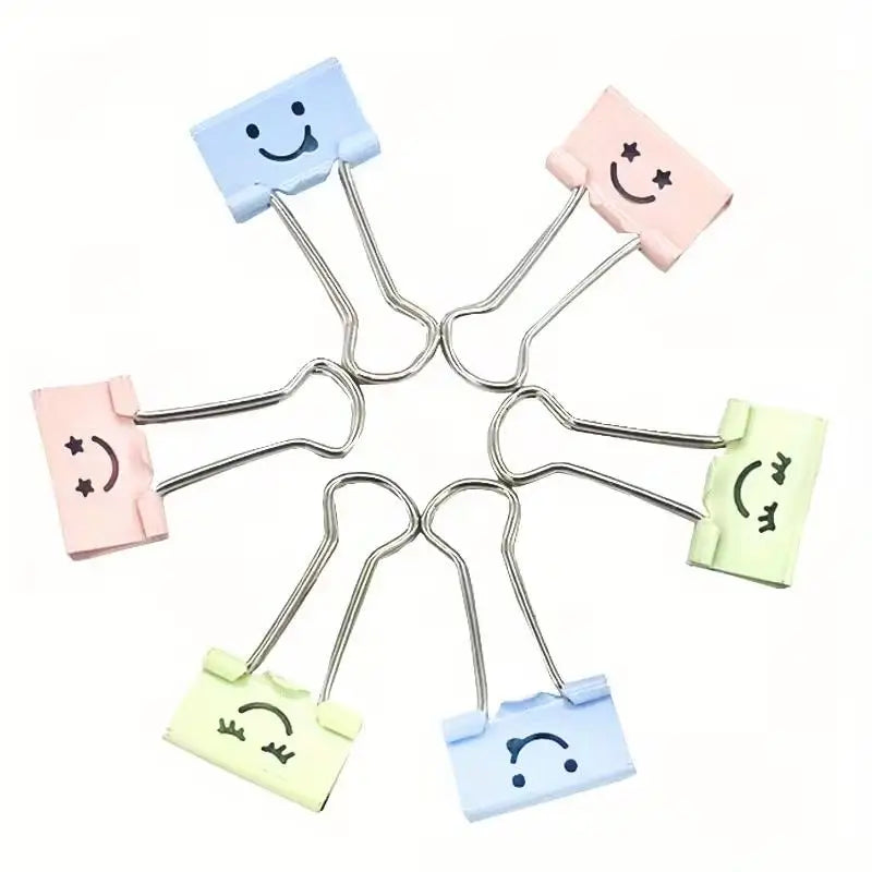Smiley Face Long Tail Clips | Colorful Hollow 2/12-Pack Decorative Binder Clips QXL