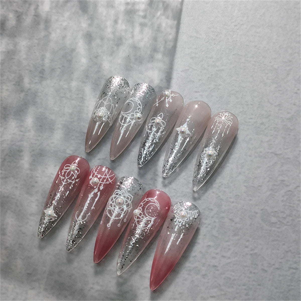 White Hollow Moon Nail Stickers | Pearl Rhinestone Decals Nail Art Stickers QXL
