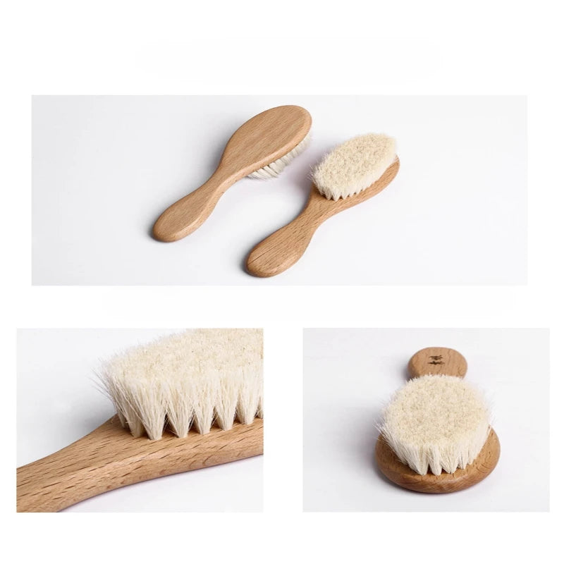Newborn Baby Beech Wood Brush & Soft Wool Scalp Massager Baby Hair Brush QXL