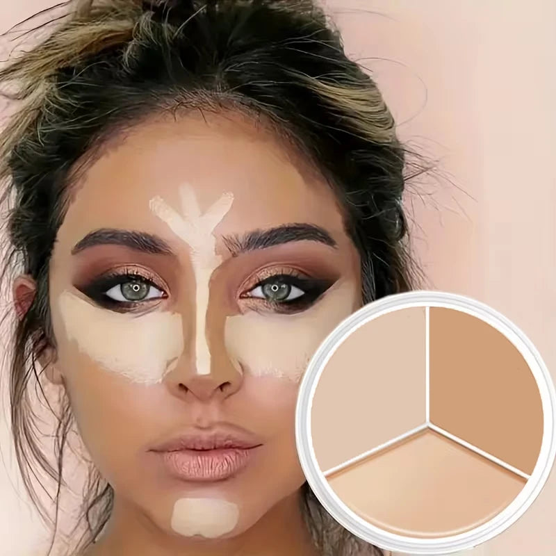 3-Color Contour Concealer Palette with Brush | Full Coverage Concealer Palette QXL