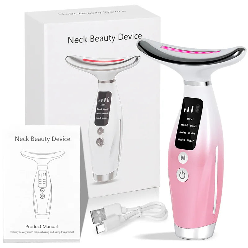 7-Color LED EMS Facial & Neck Massager | Microcurrent Device Facial Massager Device QXL Pink