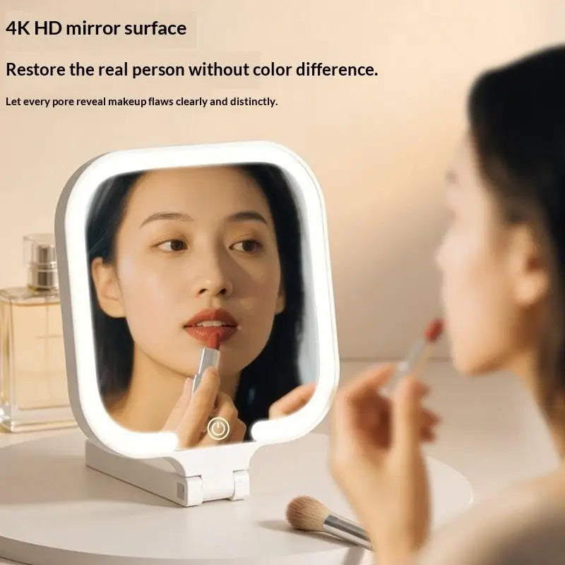 LED Foldable Makeup Mirror | 3-Color Touch Screen Vanity LED Vanity Mirror QXL