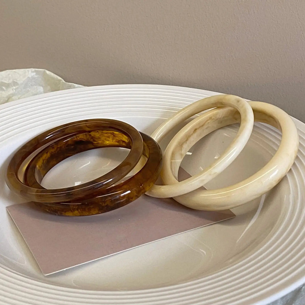 4-Pack Marble Resin Bangle Bracelets | Vintage Korean Fashion Resin Bangle Set QXL