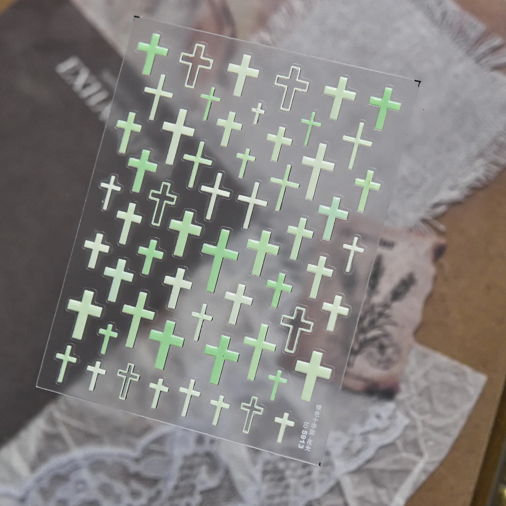 5D Glow-in-Dark Gothic Cross Nail Stickers | Self-Adhesive Nail Art Stickers QXL