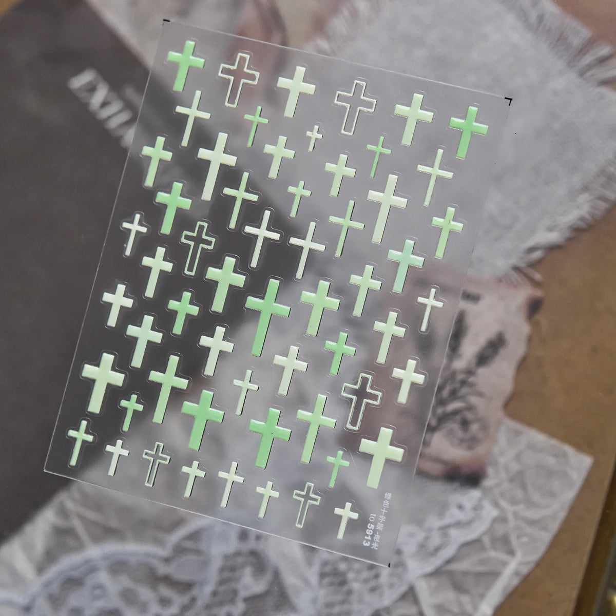 5D Glow-in-Dark Gothic Cross Nail Stickers | Self-Adhesive Nail Art Stickers QXL