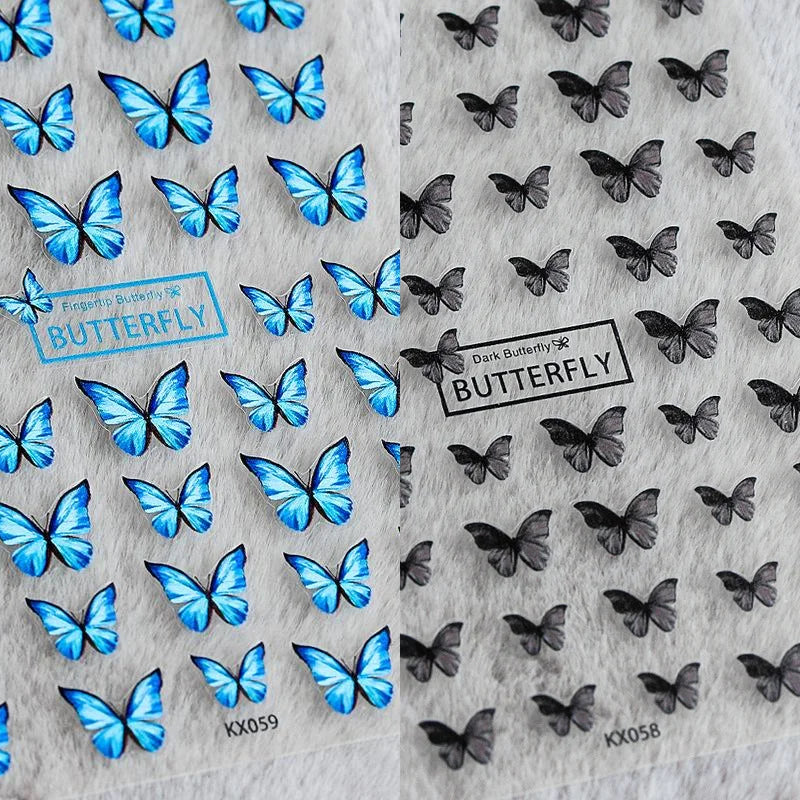 5D Butterfly Nail Art Stickers – Kawaii Black & Blue Decals Nail Art Stickers QXL