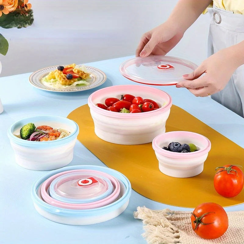 Collapsible Silicone Lunch Box | Microwave Safe Bento Container Collapsible Lunch Box QXL