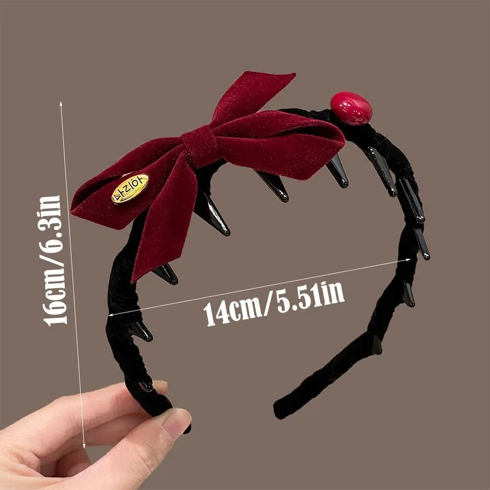 Flocking Bow Headband | Non-Slip U-Shaped Tooth Comb Bow Hair Headband QXL