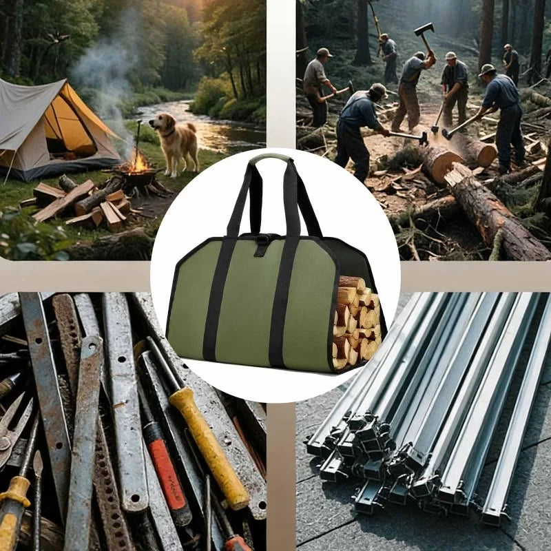 Foldable Canvas Firewood Carrier Bag – Waterproof, Indoor & Outdoor Firewood Carrier Bag QXL