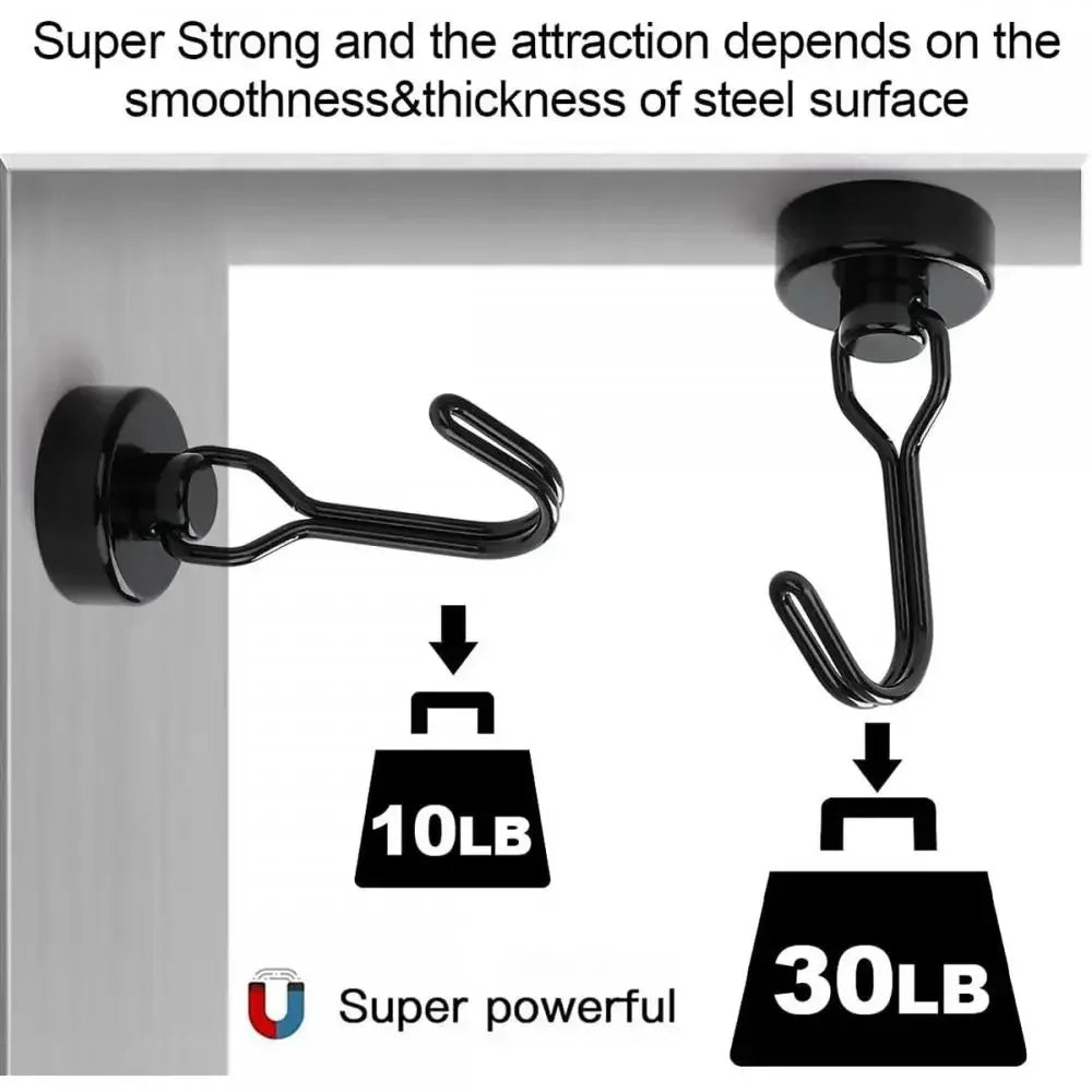 Heavy-Duty Neodymium Magnetic Swivel Hooks | 1–8 Pack Magnetic Swivel Hooks QXL