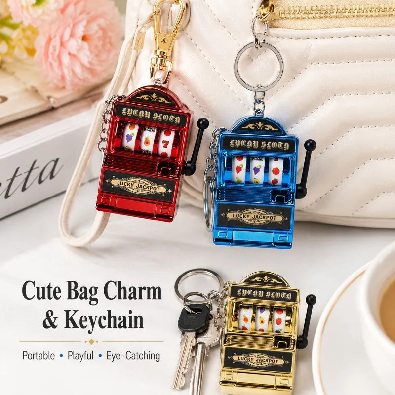Mini Slot Machine Keychain | Retro Fruit Reel Pull Lever Novelty Keychain Toy QXL