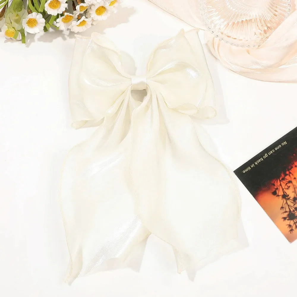 Large Chiffon Bow Hair Clip | Satin Bowknot Barrette Women Bow Hair Clip QXL