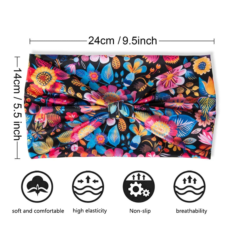 Bohemian Flower Print Elastic Knot Turban Headband for Women Turban Headband QXL