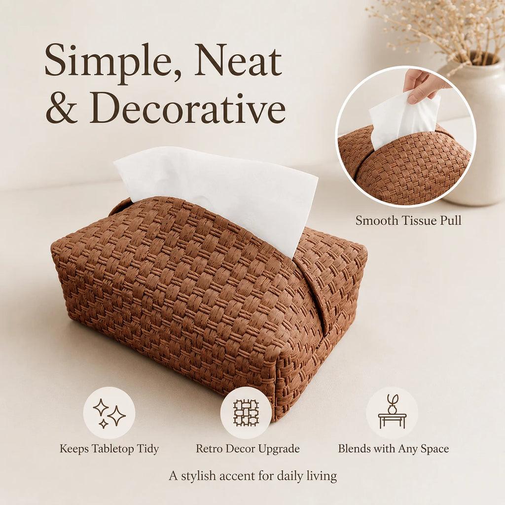 Bamboo Woven Tissue Box Cover | Vintage Car & Desk Holder Tissue Box Cover QXL