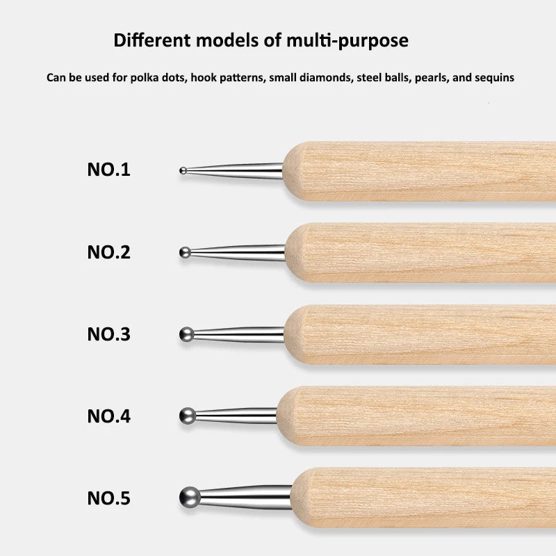 5-Pc Double-Headed Nail Art Dotting Pen Set | Wooden Handle Nail Art Dotting Tools QXL