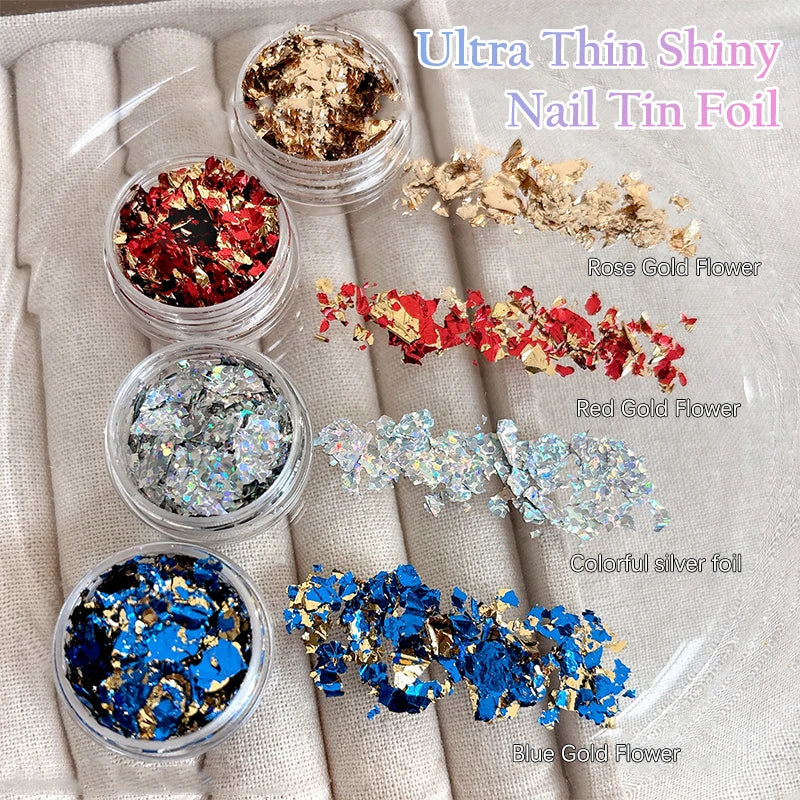 Gold Foil Flakes Nail Art Glitter | DIY Nail Decoration Box Nail Art Foil QXL