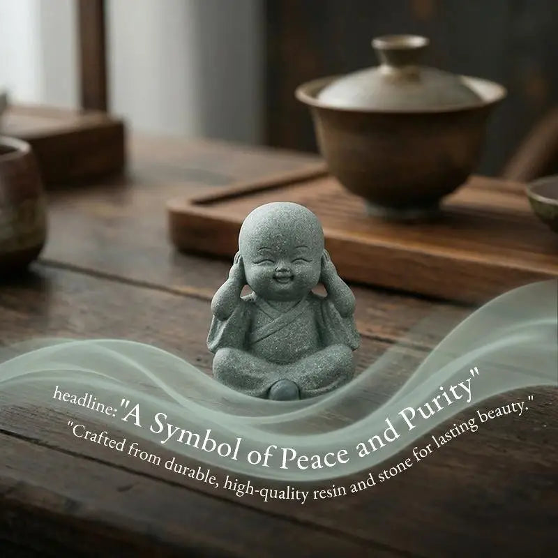 Set of 4 Mini Zen Monk Statues | Resin Home Decor Figurines Decorative Figurine Set QXL