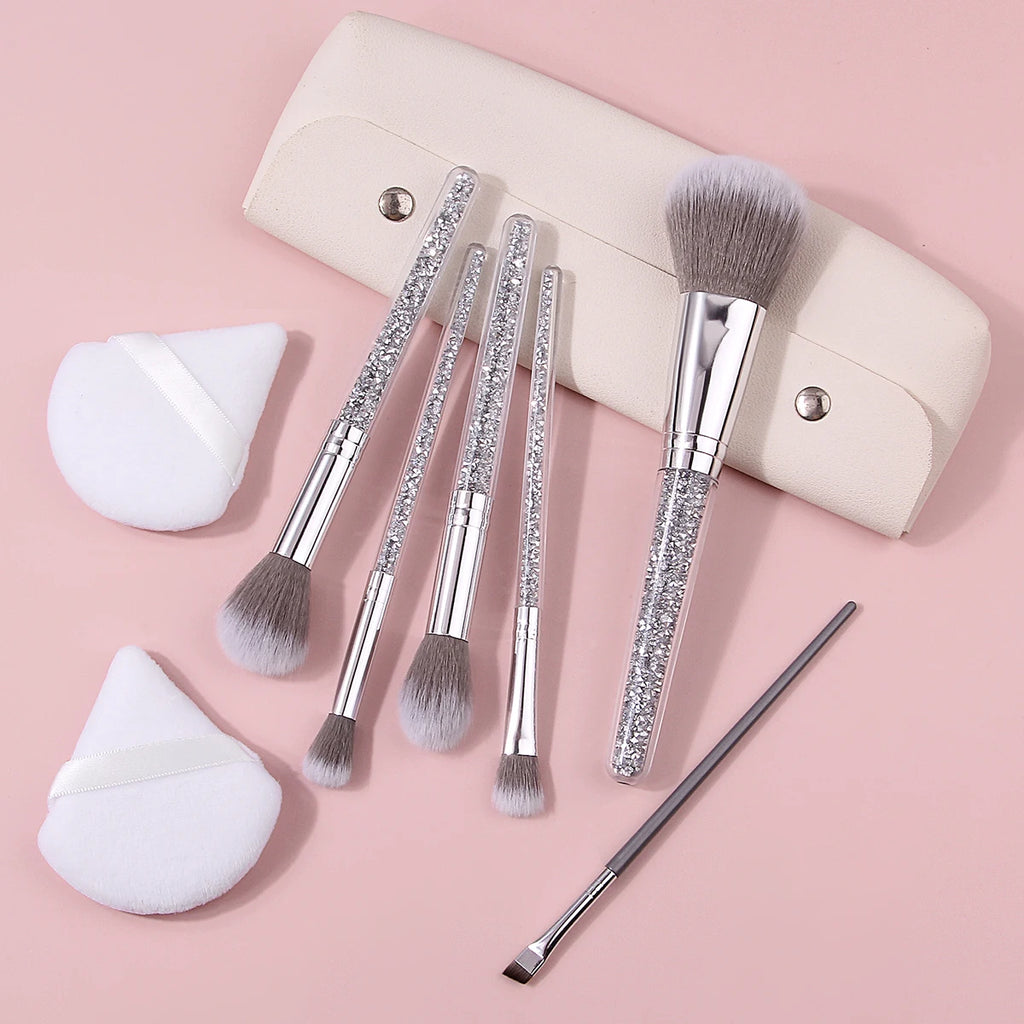 KOSSHOW 9-Piece Makeup Brush Kit with PU Pouch | Silver Makeup Brush Set QXL