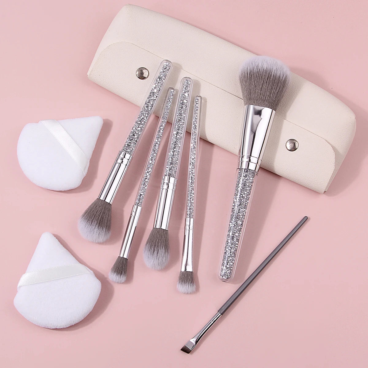 KOSSHOW 9-Piece Makeup Brush Kit with PU Pouch | Silver Makeup Brush Set QXL