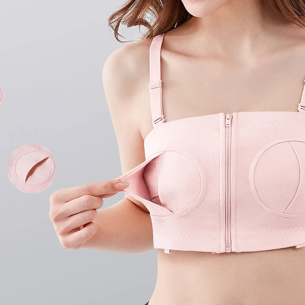 Hands-Free Pumping Bra | Cotton Wire-Free Nursing Bra – Pink Hands-Free Pumping Bra QXL