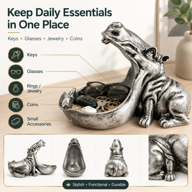 Nordic Hippo Resin Storage Tray | Key Bowl & Desk Organizer Decorative Storage Tray QXL