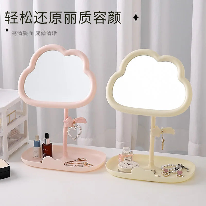 Cloud-Shaped Vanity Mirror with Storage Tray | Desktop Makeup Vanity Mirror QXL