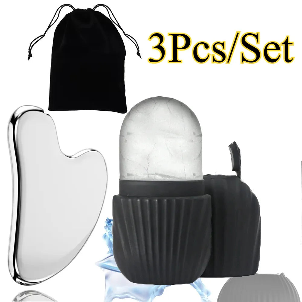 Ice Face Roller & Gua Sha Set | Cooling Facial Massage Ice Facial Roller Set QXL