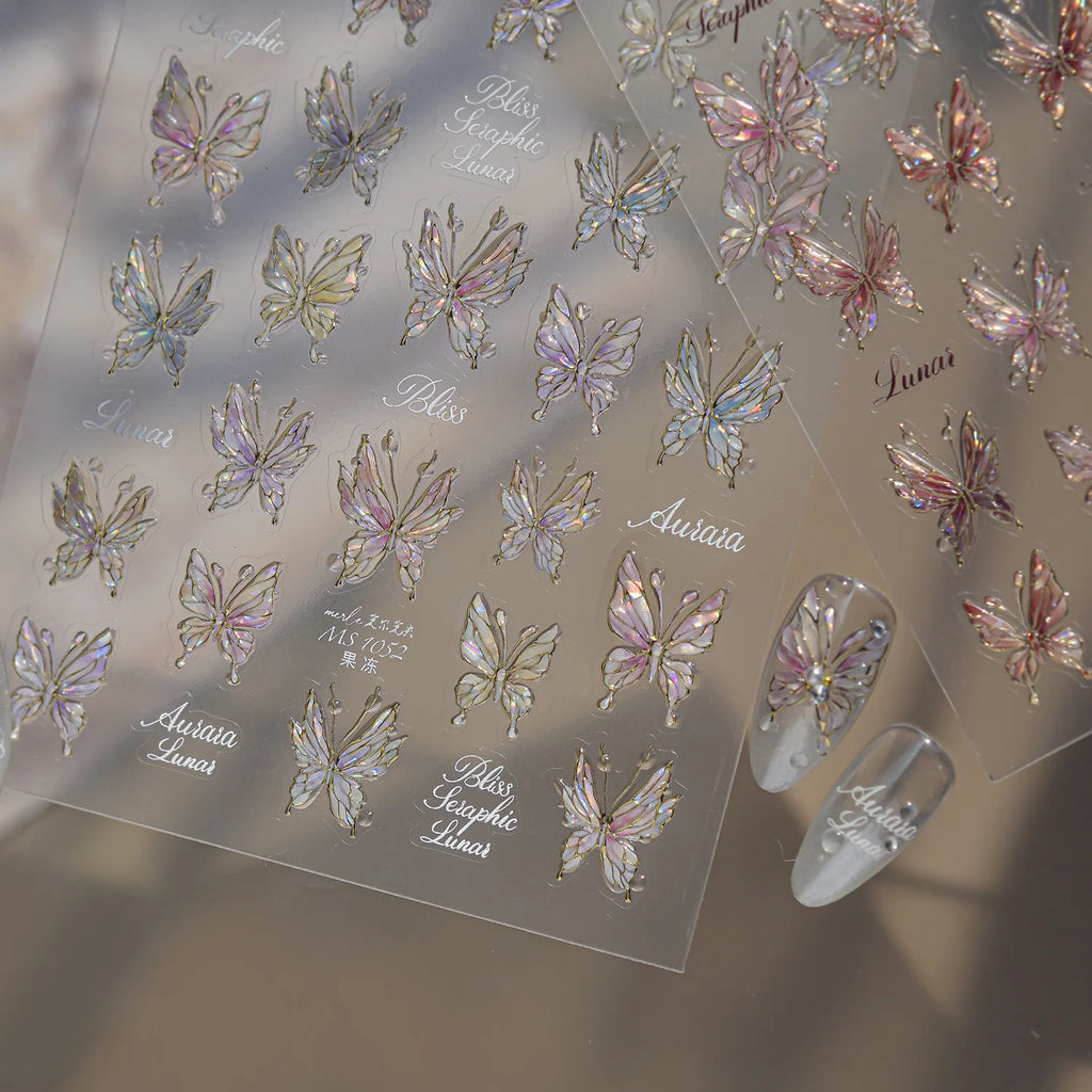 5D Iridescent Butterfly Nail Stickers | Self-Adhesive Decals Nail Art Stickers QXL