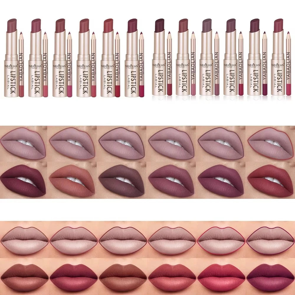 2-in-1 Matte Lipstick & Lip Liner Set | Waterproof High Pigment Lip Makeup Set QXL
