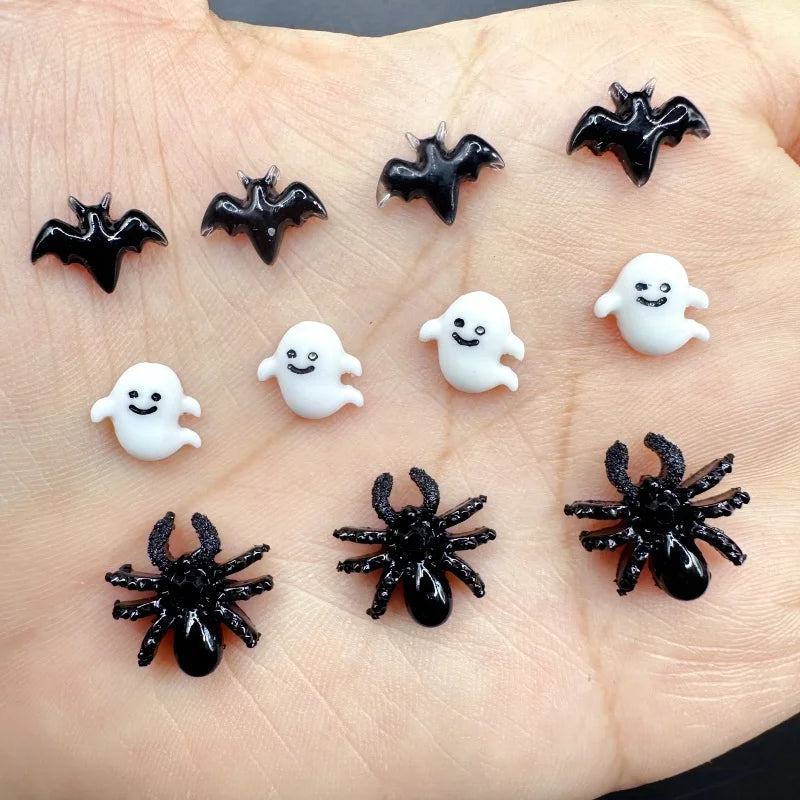 20-Pc Halloween Nail Charms – Bat & Spider Resin Flatback Gems Nail Art Charms QXL