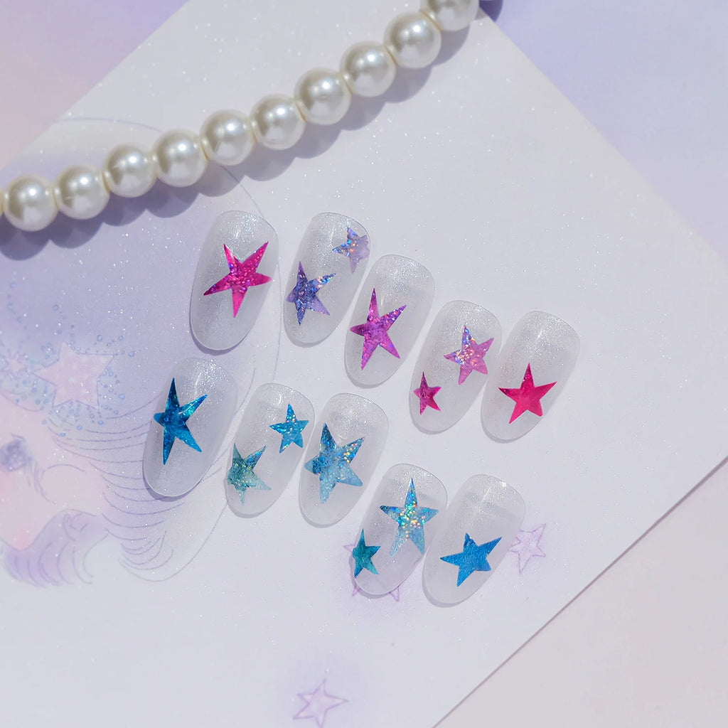 Kawaii Glitter Jelly Star Nail Stickers – Gradient Self-Adhesive Nail Art Stickers QXL