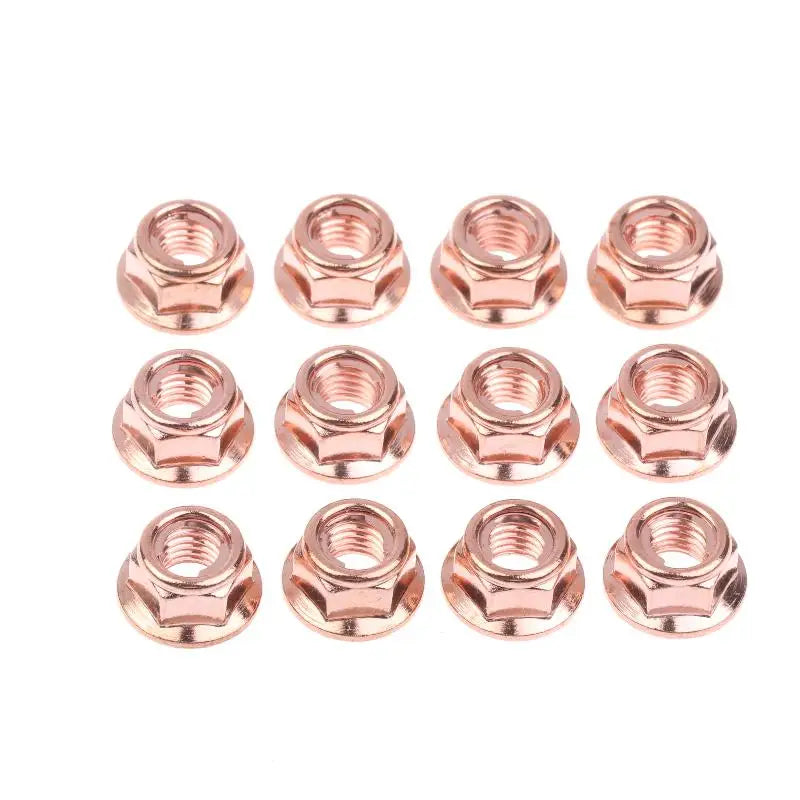M8 Copper-Plated Exhaust Lock Nuts | Hex Turbo Stud 12/50 Pack Exhaust Lock Nuts QXL