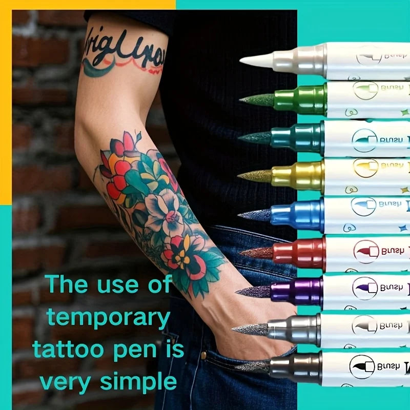10-Color Dual-Ended Temporary Tattoo Pen Set | Body & Face Art Temporary Tattoo Pen QXL