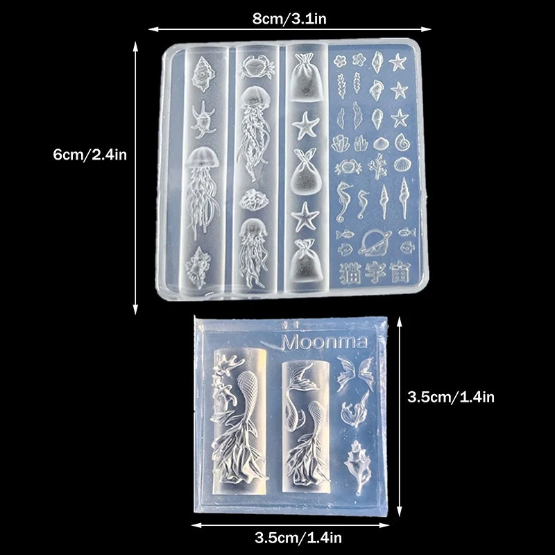 3D Silicone Ocean Nail Art Mold – Jellyfish & Fishtail 2-Pc Set Silicone Nail Mold QXL 2Pcs