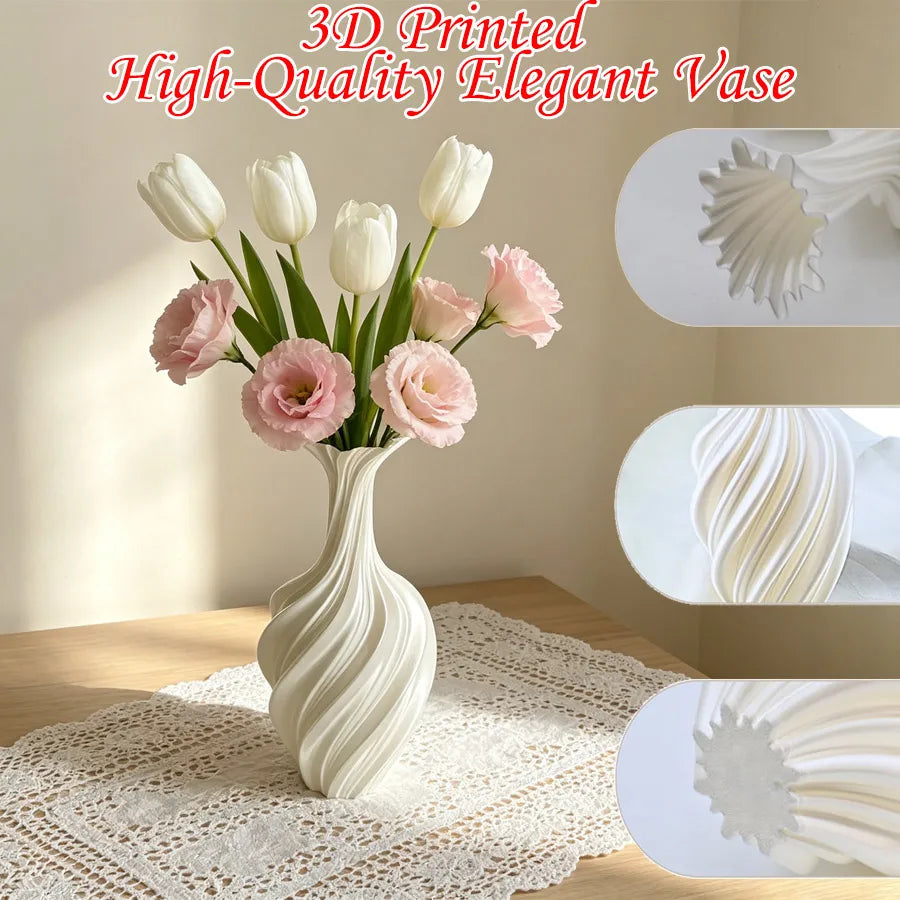 3D Printed Twisted Vase | 9.8" White Silk-Finish Home Décor Decorative Vase QXL white-Elegant