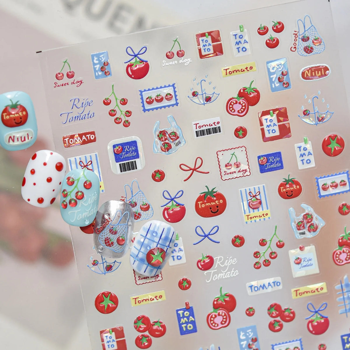 Tomato Cartoon 5D Nail Stickers | Cute Grocery Theme Decals Nail Art Stickers QXL