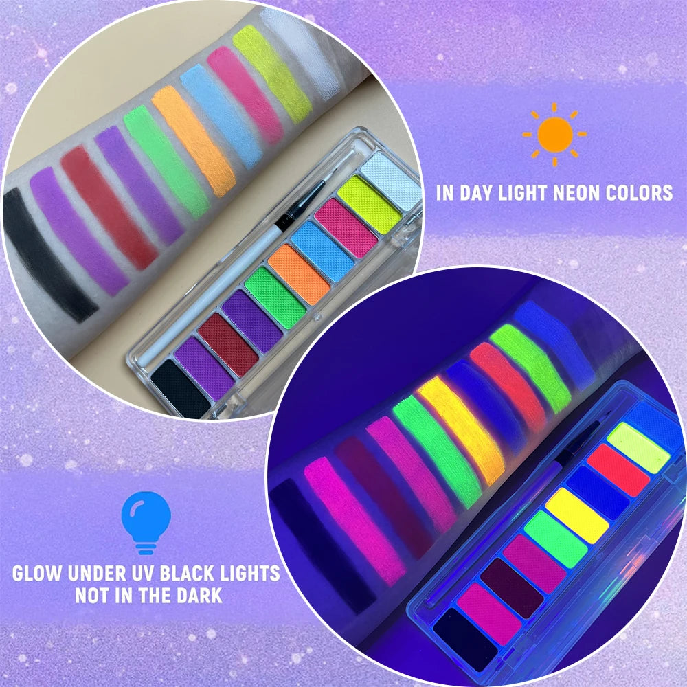 VERONNI 10-Color UV Neon Glow Face & Body Paint Palette UV Face Body Paint QXL