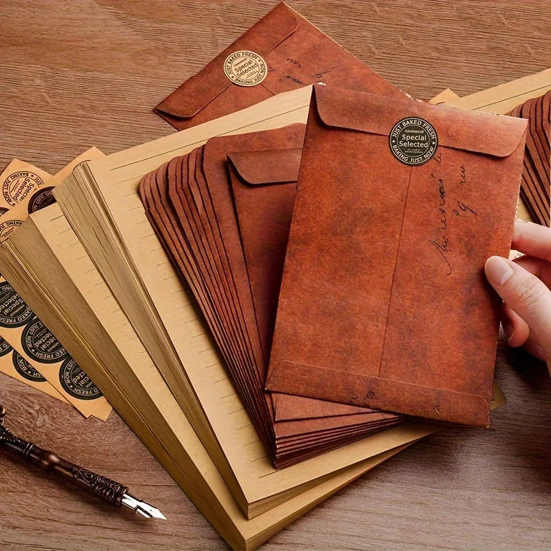 Vintage Kraft Paper Envelopes & Letter Paper Set – 10+20 Pcs Stationery Set QXL