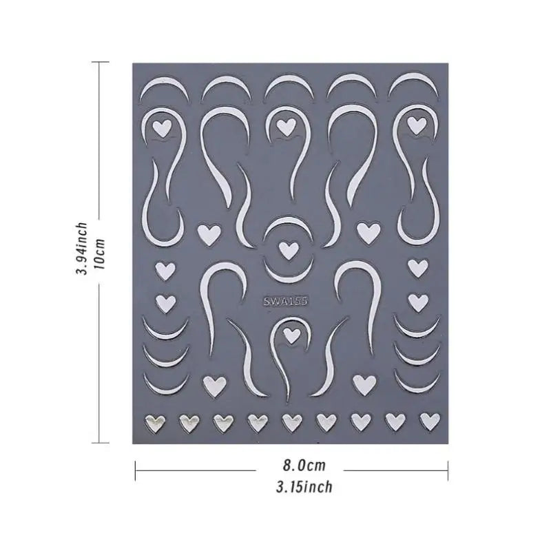 3D Gold French Lines & Heart Nail Stickers | DIY Nail Decals Nail Art Stickers QXL