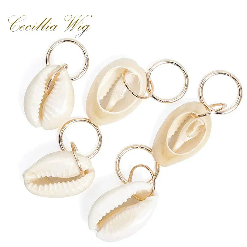 5-Pack Dreadlock Beads Hair Cuffs | Gold Leaf & Shell Rings Hair Jewelry Cuffs QXL Gold shell 5pcs