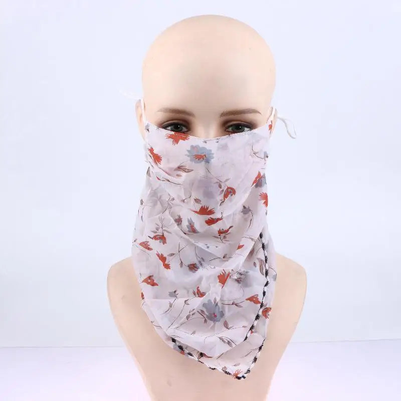 Women's Floral Chiffon Sun Scarf Face Mask | Ice Silk Bandana Sun Protection Scarf QXL