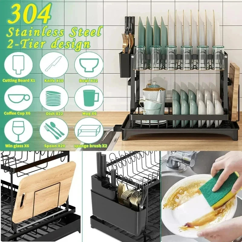 Metal 2-Tier Dish Drying Rack with Removable Drip Tray Dish Drying Rack QXL