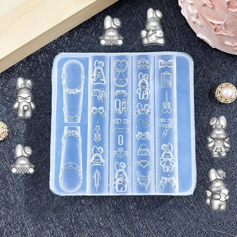 3D Silicone Nail Mold | Cartoon Bow & Rabbit DIY Charms Nail Art Mold QXL