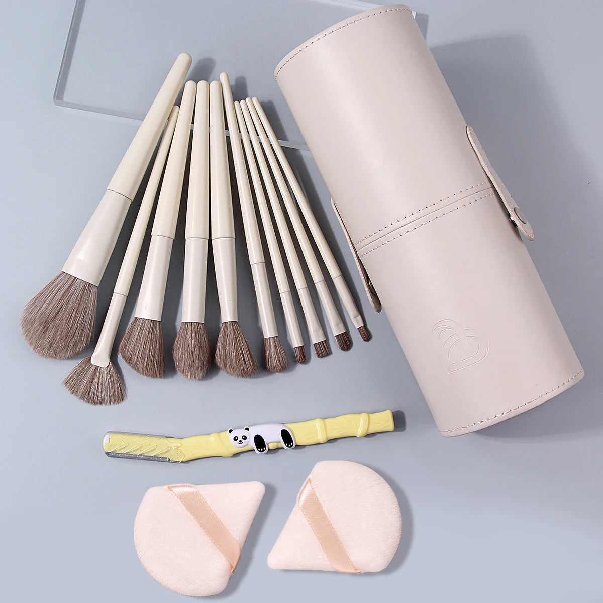 KOSSHOW 14-Pc Beige Makeup Brush Set with Case & Puffs Makeup Brush Set QXL