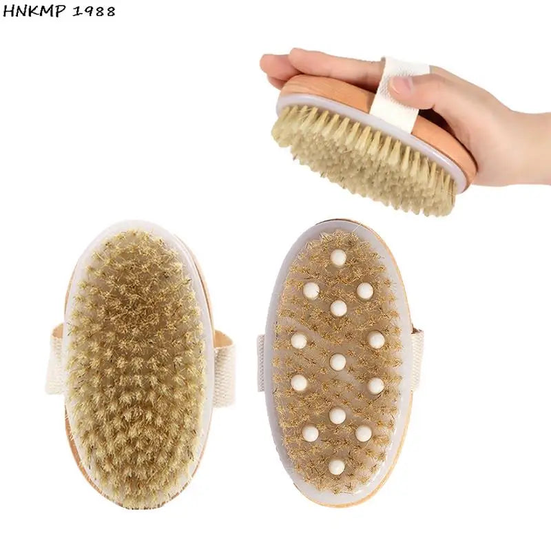 2-in-1 Natural Bristle Dry Body Brush | Exfoliating Massager Dry Body Brush QXL