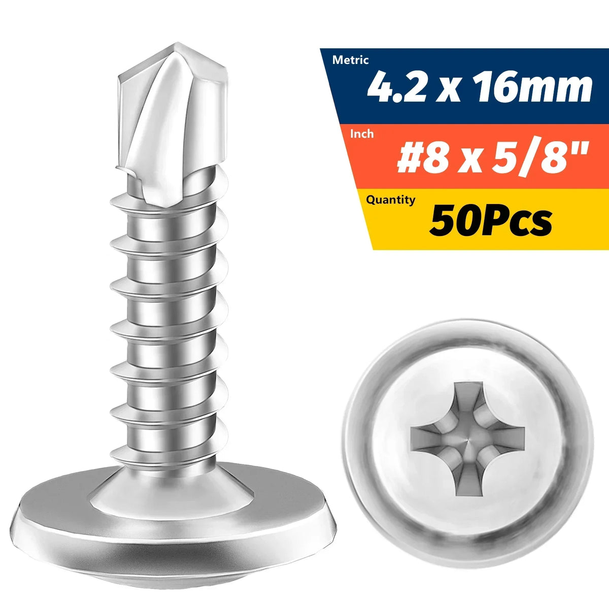 #8 M4.2 Truss Head Self-Drilling Screws | 410 Stainless 50-Pk Self-Drilling Screws QXL 4.2x16mm (8x5-8) 50 pieces